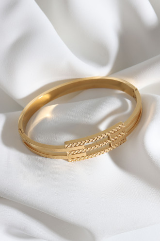Kaburga Model Gold Renk Çelik Kelepçe Bileklik