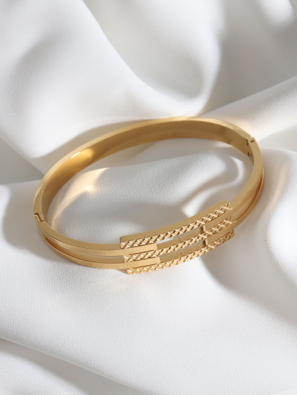 Kaburga Model Gold Renk Çelik Kelepçe Bileklik