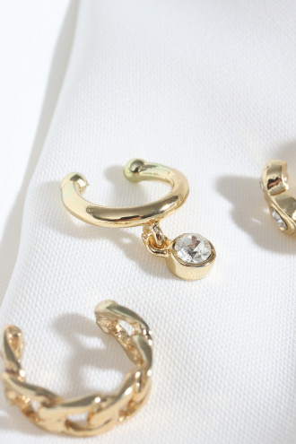 3'Lü Gold Renk Kıkırdak Küpe Seti