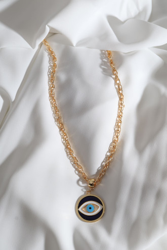 Kalın Zincirli Mineli Gold Renk Göz Kolye