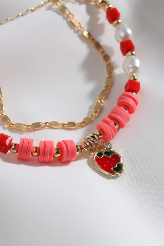 2'Li Kırmızı Boncuklu Çilek Figür Bileklik