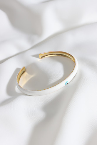 Pastel Beyaz Kaplama Nazar Boncuklu Gold Renk Bilezik