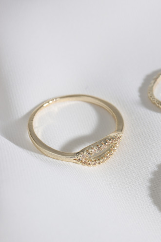 Çiçekli Gold Renk 3'Lü Yüzük Seti