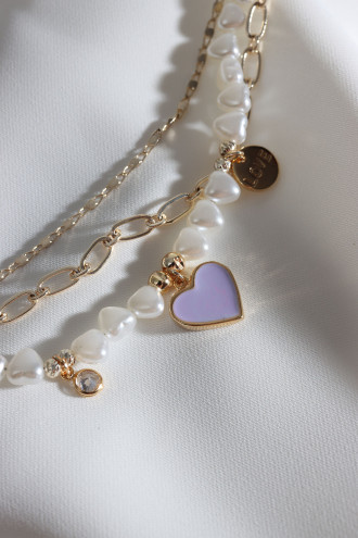 3'Lü İnci Detay Mineli Kalp Uçlu Gold Renk Bileklik