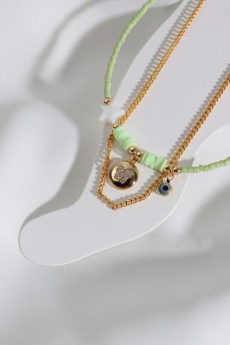 2'Li Gold Renk Kelebek Uçlu Yeşil Boncuklu Halhal