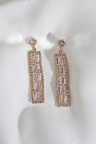 Zircon Abiye Gold Renk Küpe Zircon Abiye Gold Renk Küpe