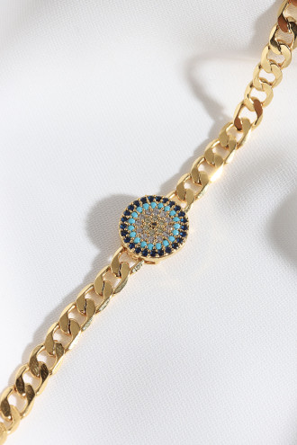 Zircon Taşlı Nazarlı Gümüş Renk Zincir Bileklik