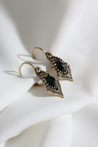 Koyu Yeşil Taşlı Otantik Küpe