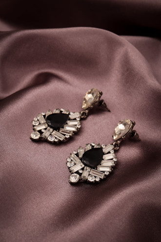 Siyah Taşlı Antarasit Sallantılı Küpe