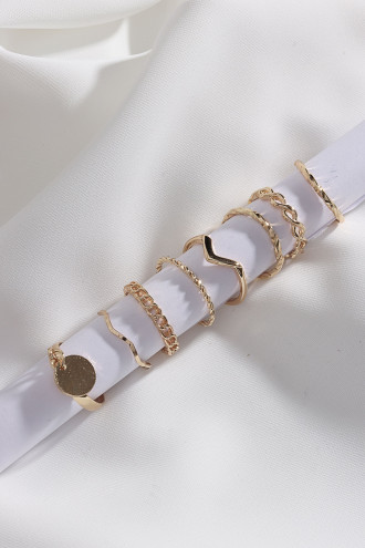 7 Adet Gold Renk Çoklu Yüzük Seti