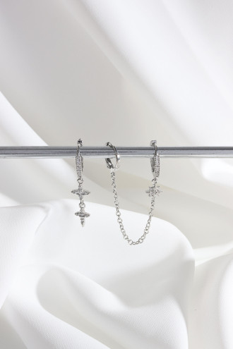 Vip Collectıon 3'Lü Zincir Sallantılı Gümüş Renk Halka Küpe