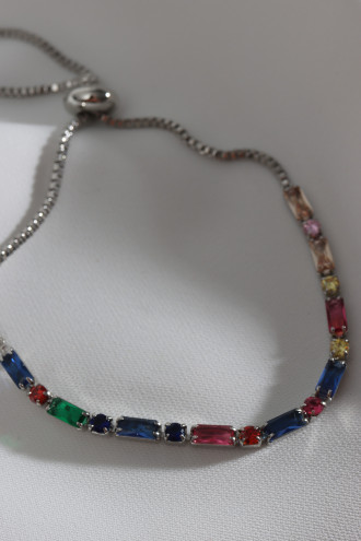 Renkli Taşlı Asansörlü Gümüş Renk Su Yolu Bileklik