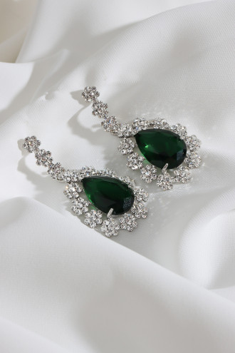 Zümrüt Renk Taşlı Sallantılı Abiye Küpe Zümrüt Renk Taşlı Sallantılı Abiye Küpe