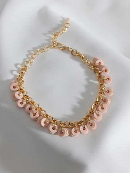 Pembe Fimo Boncuklu Altın Kaplama Gold Renk Bileklik