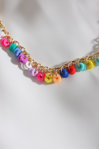 Gold Renk Zincirli Renkli Fimo Boncuk Detay Kolye