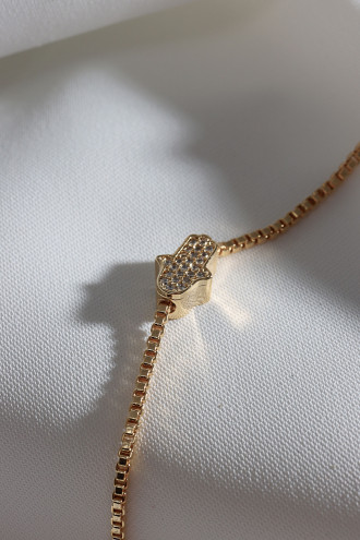 Zircon Taşlı Gold Renk Küçük Boy Fatma Ana Eli Bileklik