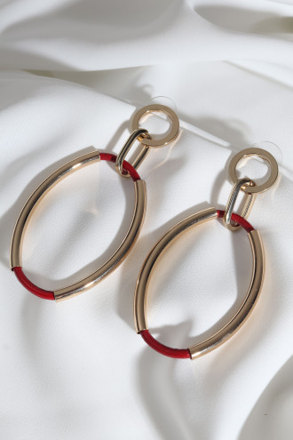 Oval Kırmızı Detay Sallantılı Boru Küpe