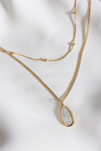 Sedef Uçlu 2'Li Gold Renk Çelik Kolye