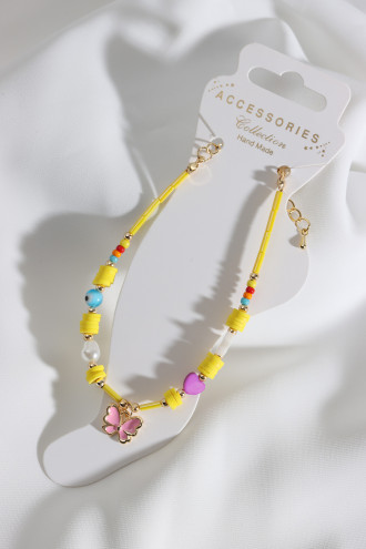 Kelebek Uçlu Sarı Boncuklu Fimo Detay Halhal