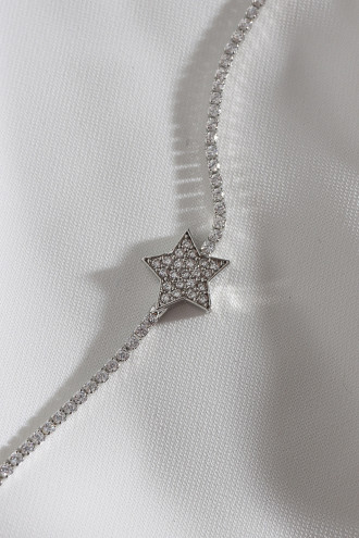 Yıldız Figürlü Zircon Taşlı Gümüş Renk Suyolu Bileklik