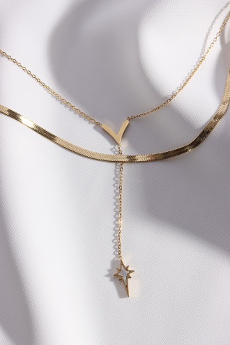 Ikili Kutup Yıldızı Sallantılı Çelik Gold Renk Kolye