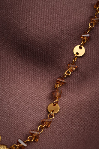 Bal Rengi Kristal Taşlı Gold Renk Kolye