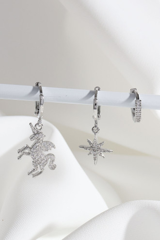 Vip Collectıon 3'Lü Unicorn Gümüş Renk Halka Küpe