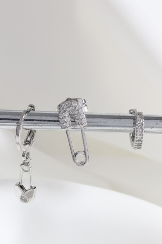 Vip Collectıon 3'Lü Zircon Taşlı Çengel Model Gümüş Renk Halka Küpe