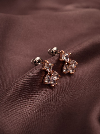 Zircon Taşlı Rose Küpe