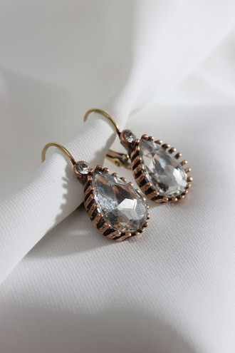 Büyük Boy Beyaz Taşlı Damla Otantik Küpe