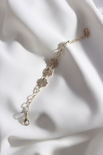 Zircon Taşlı Üç Yoncalı Gold Renk Bileklik