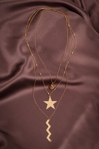 Yıldız Uçlu 3'Lü Gold Renk Kolye