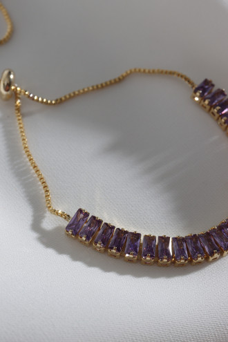 Mor Baget Taşlı Gold Renk Asansörlü Su Yolu Bileklik