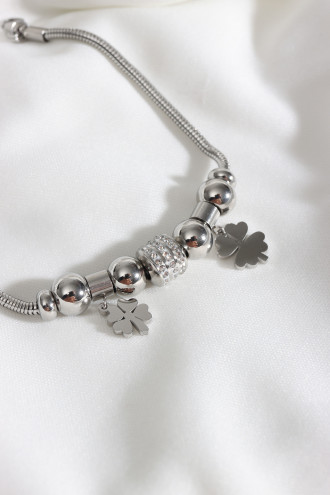 Dorika Model Yonca Figürlü Gümüş Renk Çelik Bileklik