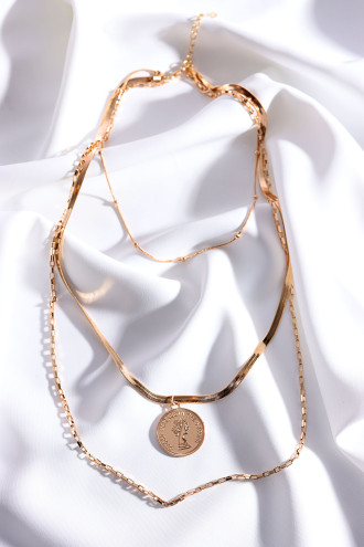 Plaka Uçlu 3'Lü Gold Renk Zincir Kolye