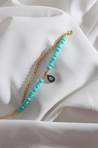 2'Li Yeşil Fimo Boncuklu Damla Sallantılı Lacivert Mineli Bileklik