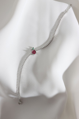 Elma Figürlü Zircon Taş Gümüş Renk Suyolu Bileklik