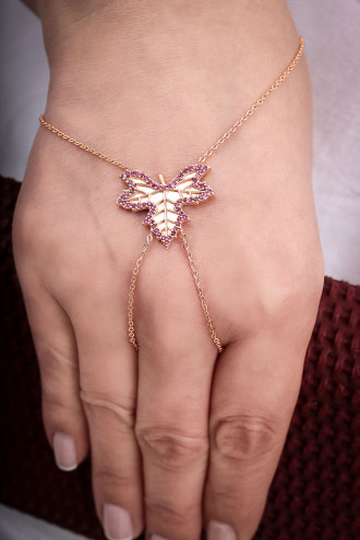 Pembe Zircon Taşlı Yaprak Model Rose Renk Şahmeran