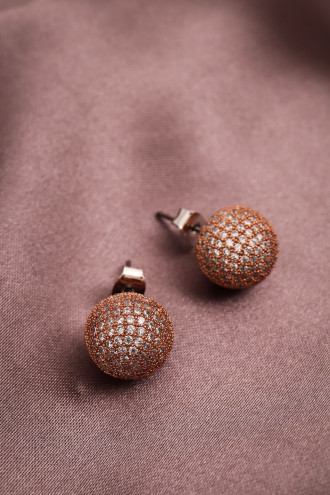 Yuvarlak Taşlı Rose Tam Tur Top Küpe