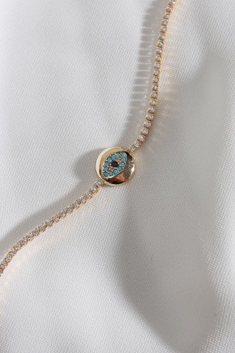 Göz Figürlü Zircon Taşlı Gold Renk Suyolu Bileklik