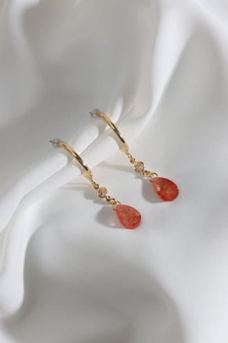 Kahve Rengi Rengi Doğal Taşlı Halka Küpe