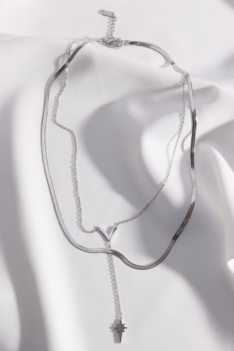 Ikili Kutup Yıldızı Sallantılı Çelik Gümüş Renk Kolye