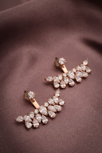 Zircon Taşlı Kulak Altı Rose Abiye Küpe