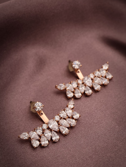 Zircon Taşlı Kulak Altı Rose Abiye Küpe