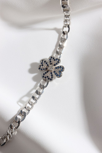 Beyaz-Lacivert Zircon Taşlı Lacivert Yonca Zincir Bileklik