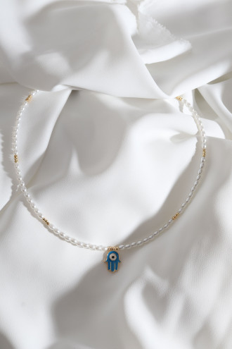 Mavi Mineli Inci Fatma Ana Eli Kolye