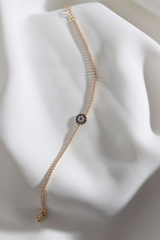 Nazar Figürlü Zircon Taşlı Gold Renk Suyolu Bileklik