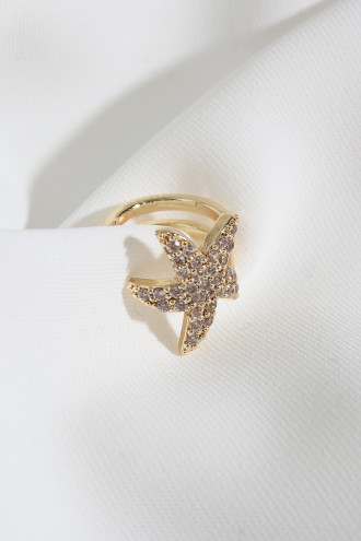 Yıldızlı Sıkıştırmalı Tek Gold Renk Kıkırdak Küpe