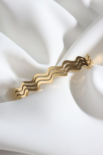 3 Şeritli Gold Renk Dalgalı Çelik Kelepçe Bileklik