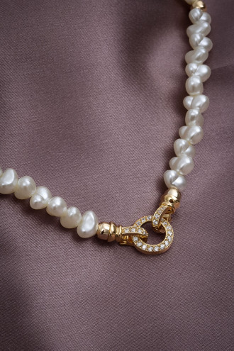 Taşlı Halka Uçlu Gold Renk Inci Kolye